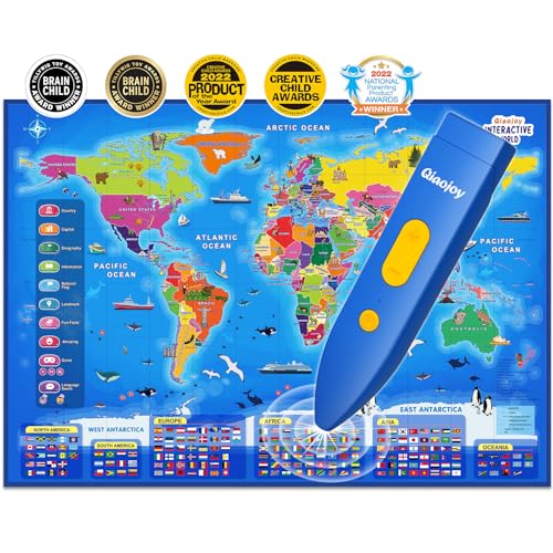 Qiaojoy Bilingual Interactive World Map for Kids Learning Educational Toy