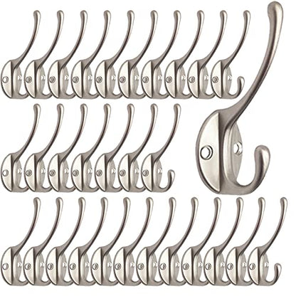 30 Pack Heavy Duty Silvery Dual Coat Hooks for Coat, Bag, Scarf, Hat | Coat Hooks Wall Mounted with 60 Screws Retro Double Hooks Utility Hooks for Towel, Key, Cap, Cup - color: 30 Pcs Silvery