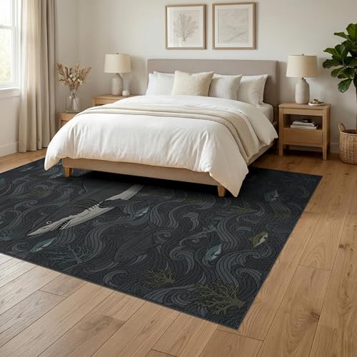 6'x9' Washable Modern Shark Area Rug, Teal Foldable Non-Slip Large Carpet for Queen Size Bedroom, Under Bed, Master Bedroom, Foldable Easy Care Carpet| Ref:2068054 - color: Grey/Pattern 19, size: 6' x 9' (Rectangular)