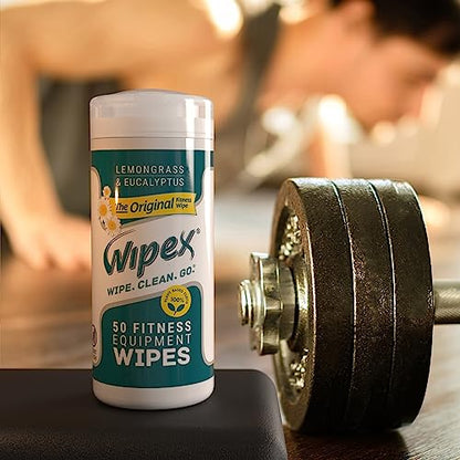 Wipex Fitness Equipment Wipes - EWG Verified - 50 Ct Original Natural Plant Based Gym Wipes for Equipment, Clean Surfaces at Home or Gym, Use as a Yoga Mat Cleaner, Lemongrass, Eucalyptus & Vinegar - size: 50 Count (Pack of 1)