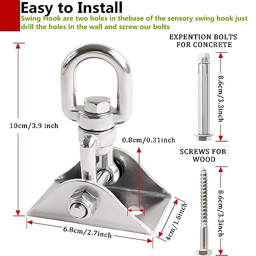 Hammock Hanging Kit - 1200 LB Capacity Heavy Duty 360° Rotating,Outdoor Patio Porch Swing Hardware, Heavy Duty Punching Bag Swivel Hanger,Ceiling Hook for Concrete Wood Swing, Yoga, Gym