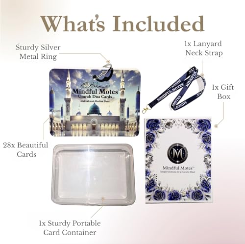 Umrah Dua Cards – Islamic Cards, Portable with Storage Box & Lanyard & Gift Box, Umrah Essentials, Umrah Mubarak Gift, Muslim Gifts for Men & Women, Umrah Gifts & Quran Gift