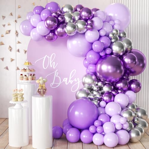 Purple and Silver Balloon Garland Arch Kit (166 PCS) - color: Purple-silver