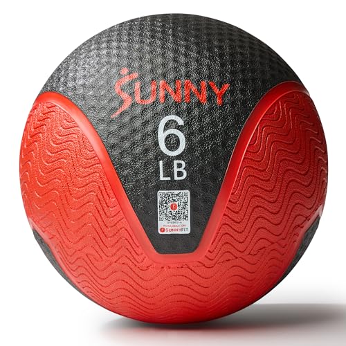 Sunny Health & Fitness 10 LB Medicine Ball with Premium Dual Textured Grip | 4-30LB Weighted Rubber Medicine Ball, Bouncing Wall Ball, Slam Ball Workouts, Throws Squats Core Strength Training - size: 6 lb