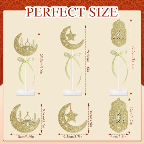 3 Pieces Ramadan Wooden Tabletop Signs Decorations Eid Mubarak Table Centerpieces Decor Set Islamic Ramadan Tiered Tray Decor for Muslim Home Party Tabletop Decor