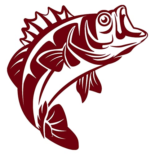 Bass Fishing Fish (Burgundy) (Set Of 2) Premium Waterproof Vinyl Decal Stickers For Laptop Phone Accessory Helmet Car Window Bumper Mug Tuber Cup Door Wall Decoration - color: Burgundy, size: 7 inches x 7.2 inches