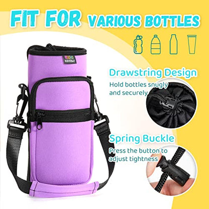 Nuovoware Water Bottle Carrier Bag, 25oz/32oz Bottle Pouch Holder, Adjustable Shoulder Hand Strap 2 Pocket Sling Neoprene Sleeve Sports Water Bottle Bag for Men Women Hiking Travel, Taro Purple | Adjustable Shoulder Hand Strap, 2 Pocket, Neoprene Sleeve,