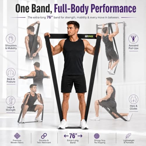 76-Inch Long Fabric Resistance Bands for Women & Men | Heavy Duty, Pull Up Assistance, Non-Slip Elastic, Home Gym Equipment, Strength Training, Pilates & Calisthenics - color: Black