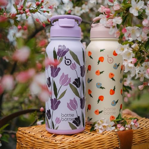 BOTTLE BOTTLE 32oz Insulated Water Bottle with Pill Box | Stainless Steel,Sport Water Bottle, with Straw Dual-use Lid and Pill Box, Design for Gym - color: buds rain