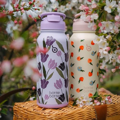 BOTTLE BOTTLE 32oz Insulated Water Bottle with Pill Box | Stainless Steel,Sport Water Bottle, with Straw Dual-use Lid and Pill Box, Design for Gym - color: buds rain