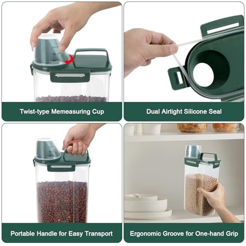 3 Lbs Pet Dog Food Storage Container for Bird Seed Rice Flour - Pine Green | Cat Food Containers with Collapsible Bowl for Travel Airtight 5 Lbs Rice Cereal Oatmeal Holder with Pour Spout Measuring Cup - color: Pine Green-3L