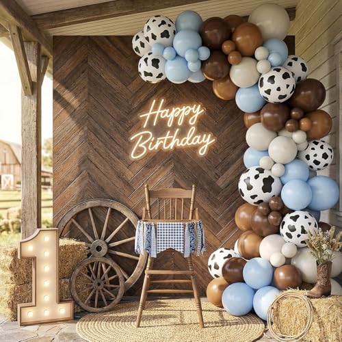 Paready Blue Brown Balloons, 60 Pcs Cow Print for Cowboy Birthday Party - color: Blue Cow