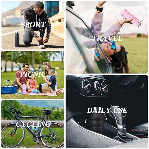 Nefeeko Collapsible Water Bottle, 27oz Reuseable BPA Free Silicone Foldable Portable Leak Proof Sports Water Bottle with Carabiner for Travel Gym Camping Hiking - color: Black-27oz