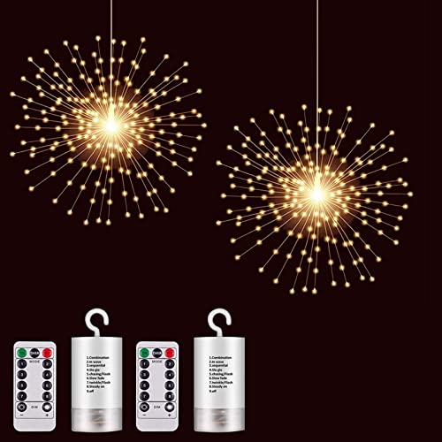 SHUKAN Starburst Sphere Lights,2 Pack 200 LED Fireworks Light with Remote - color: Warm White, size: 2*17 inch