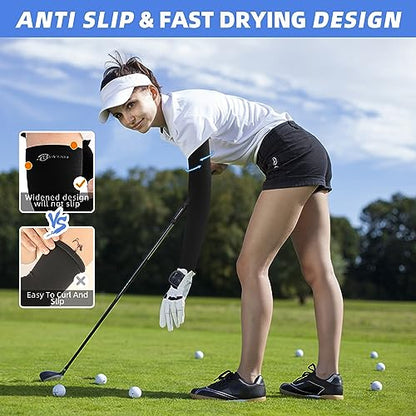 BHYTAKI UV Sun Protection Arm Sleeves, UPF 50 Sports Cooling Arm Compression Sleeves for Men Women Teenager - color: 6 Black