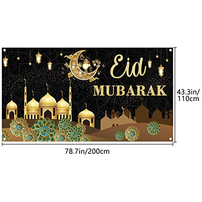 Eid Mubarak Decorations, 78 x 43INCH Large Fabric Muslim Ramadan Kareem Backdrop Banner Ramadan Mubarak Sign Photo Booth Backdrop Background for Muslim Ramadan Party Supplies