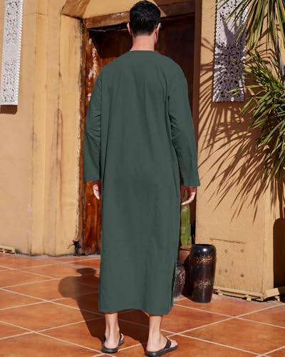 YAOHUOLE Men's Kaftan Thobe Long Sleeve Men Thobe Robe Side Split Men Thobe with Pockets Casual Thobe - color: Dark Gray-long Sleeve, size: XX-Large