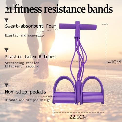 21 Fitness Resistance Bands-6 Tube Pedal Ankle Puller,Multifunction Tension Rope,Natural Latex Fitness Bands for Strength Training, Tummy, Waist, Arm, Leg Slimming, Home Gym Exercise Equipment
