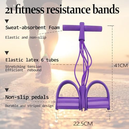 21 Fitness Resistance Bands-6 Tube Pedal Ankle Puller,Multifunction Tension Rope,Natural Latex Fitness Bands for Strength Training, Tummy, Waist, Arm, Leg Slimming, Home Gym Exercise Equipment