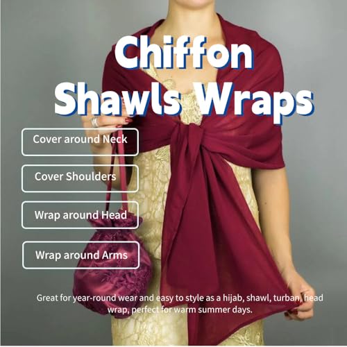 Chiffon Scarf for Women Lightweight Breathable Sunscreen Soft Solid Hijab Scarf for Daily & Muslim Wear - color: Wine Red Chiffon Scarf