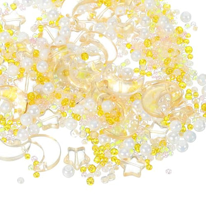 uxcell 110Pcs Star Moon Beads, Star Moon Acrylic Pearl Beads Crystal Glass Spacer Bead for DIY Making Jewelry Bracelets Craft, Yellow - color: Yellow