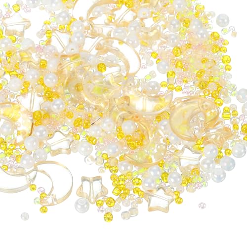 uxcell 110Pcs Star Moon Beads, Star Moon Acrylic Pearl Beads Crystal Glass Spacer Bead for DIY Making Jewelry Bracelets Craft, Yellow - color: Yellow