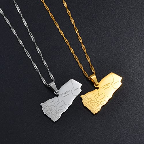 SHOUJIQQ Yemen Map with City Name Pendant Necklace - Men Women Charm Ethnic Hip Hop Country Necklace Choker Jewelry Clavicle - color: Yellow
