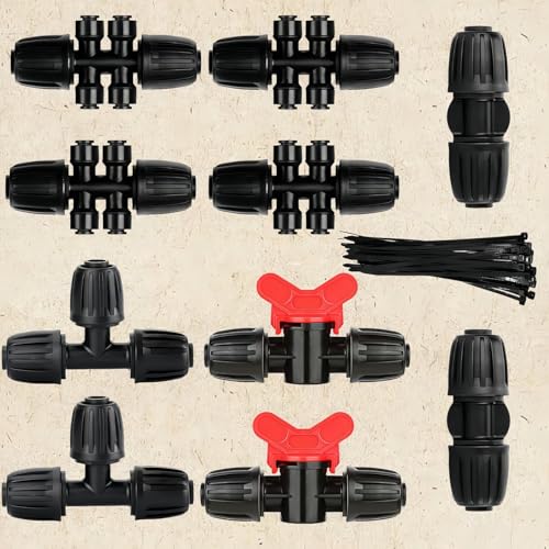 1/2in. Drip Irrigation Tubing - 50FT Drip Line Irrigation System Parts for Garden(Includes 1/2" Straight Connector,Switch Valves, T Connectors, 1/2" to 1/4" Tubing Reducers, Cable Zip Ties) - size: 1/2" Tubing-50FT, style: 1/2 INCH