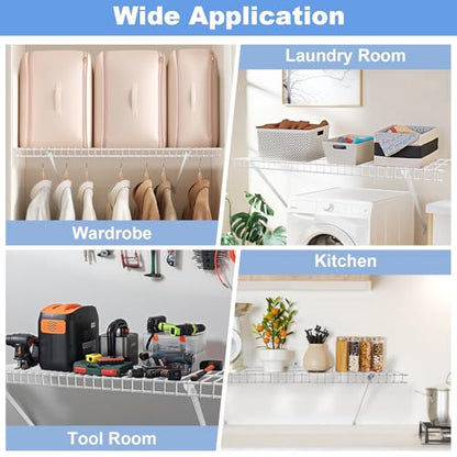 12 Inch Wire Shelf Brackets Set, 4 Pack Metal White Closet Support Bracket with End Brackets & Clips for Wire Shelving Wall Bracket Installation, Support Wire Closet Shelves Racks(4 Pack) - size: 4 Pack