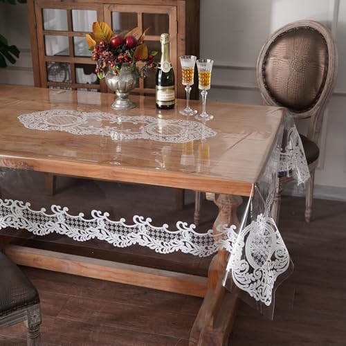 Clear Table Cover Protector Vinyl Oil Spill Table Cloth, 60" x 84" - color: White, size: 60" x 84" (Rectangular)