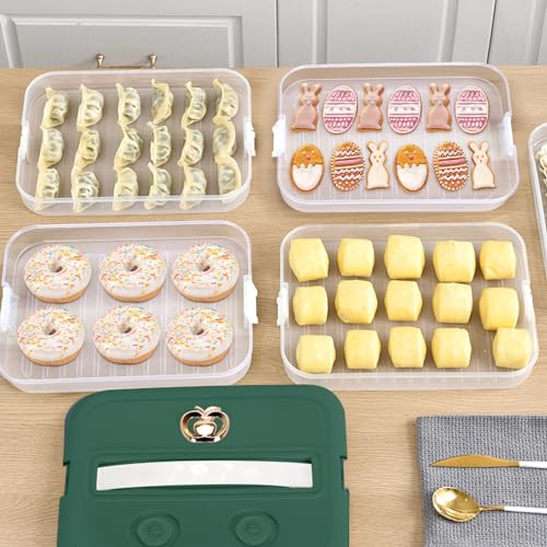 Food Storage Containers with Lids, Plastic Cookie Storage Containers Airtight, 4-Layer Stackable Food Containers Dumpling Storage Box, Green - color: Green