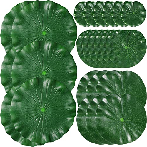 24 Pieces 4 Sizes Artificial Floating Foam Lotus Leaves Water Lily Pads Ornaments Artificial Foliage Pond Decor for Patio Fish Pond Pool Aquarium Home Garden Wedding Party Decoration