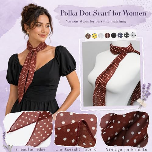 Polka Dot Scarf for Women, Chiffon Womens Scarves for Travel Date - color: Burgundy