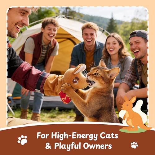 Cat Wrestling Glove, 22 inch Cat Puppet Wrestler with 5 Catnip Pouches & 3 Layer Resistant Protection, Interactive Cat Toy with Treat Pocket for Boredom Relief & Mental Stimulation - color: Kangaroo