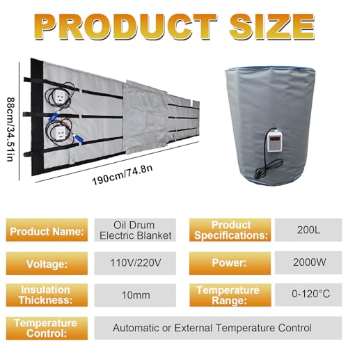 Ibc Heating Blanket, Ibc Portable/Oil Tank Heater Blanket,Oil Drum Heating Blanket,2000w/4000w Heating Blanket With Digital Display,Adjustable Temperature,Suitable Plastic Tanks,Oil Drums 200L - size: 200L