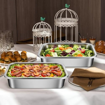 2-Set 14“ X 10.4” Chilled Serving Trays, Shrimp Cocktail Serving Dish, Cooling Platter Charcuterie Board for Appetizer Salad Buffet Parties, Food Chillers for Party Dishwasher Safe, Stainless Steel - size: 2-Set Square