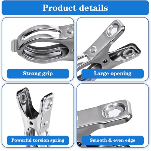 150 Pcs Garden Clips Heavy Duty Stainless Steel Metal Clips Large Open Garden Net Clamps for Greenhouse Hoops, Shade Cloth, Plant Cover, Tarp and Netting