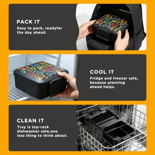 JXXM Bento Lunch Box for Kids With 8oz Soup thermo,Leak-proof Lunch Containers with 5 Compartment,thermo Food Jar and Lunch Bag, Food Containers for School (A-Black(Game Consoley)) - color: Black Game Consoley