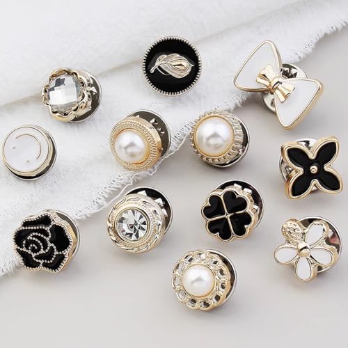 TIHOOD 100PCS Pearl Brooch Buttons, No Sew Instant Removable Reusable Cover Up Buttons Pins, Rhinestone Brooch Pins for Women Fashion, Replacement Safety Button