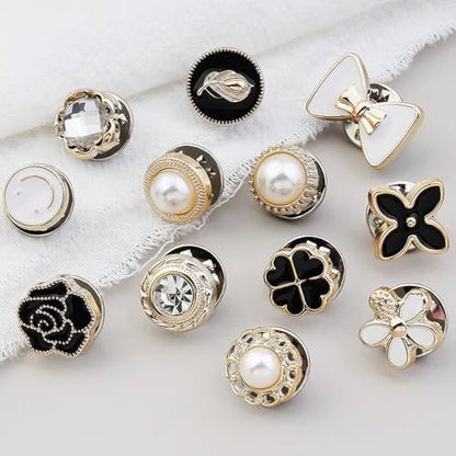 TIHOOD 100PCS Pearl Brooch Buttons, No Sew Instant Removable Reusable Cover Up Buttons Pins, Rhinestone Brooch Pins for Women Fashion, Replacement Safety Button