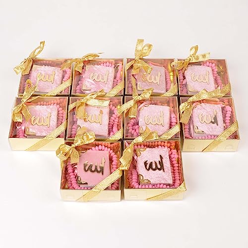 BABY SHOWER CHOCOLATE Set of 10 Islam Quran Tasbeeh Islamic Set | Holy Quran Prayer Beads Gift Box Favor (Pink) - color: Pink