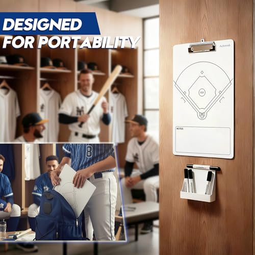 Baseball Clipboard for Coaches, Double-Sided Dry Erase Board | Field diagram, home and away 12-player lineups, score, and pitch-count areas; marker and eraser are not included. - style: Baseball
