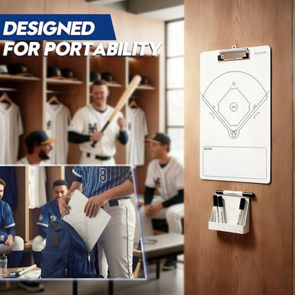 Baseball Clipboard for Coaches, Double-Sided Dry Erase Board | Field diagram, home and away 12-player lineups, score, and pitch-count areas; marker and eraser are not included. - style: Baseball