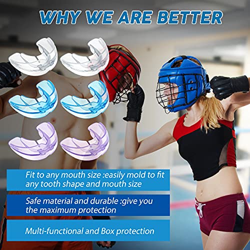 TOODOO 6 Pieces Braces Mouth Guard Kids Sports Mouth Guard for Kids Double Football Youth Mouthguards for Boxing Football Hockey Karate Basketball (Transparent, Transparent Purple/Blue) - color: Transparent, Transparent Purple/ Blue
