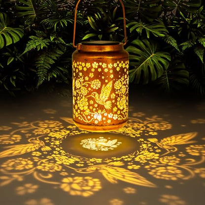 YISITEONE Hummingbird Outdoor Solar Lanterns, Garden Waterproof Metal Hanging Decor Lights for Patio Yard Pathway Lawn Front Porch, Birthday Gardening Gifts for Women Mom Grandma - style: Hummingbird