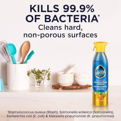 Pledge Antibacterial Multisurface Cleaner Spray, Wood Furniture, Stainless Steel, and Electronics Cleaner, Sanitizes as Cleans, Remove Dust and Messes - Fresh Citrus Scent, 9.7oz, Pack of 3 - size: 9.7 Fl Oz (Pack of 3)