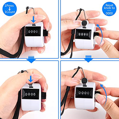 FEBSNOW Handheld Tally Counter Clicker 4 Digital Number Click Counter for School Event Golf Sports Office Stadium - color: Black White
