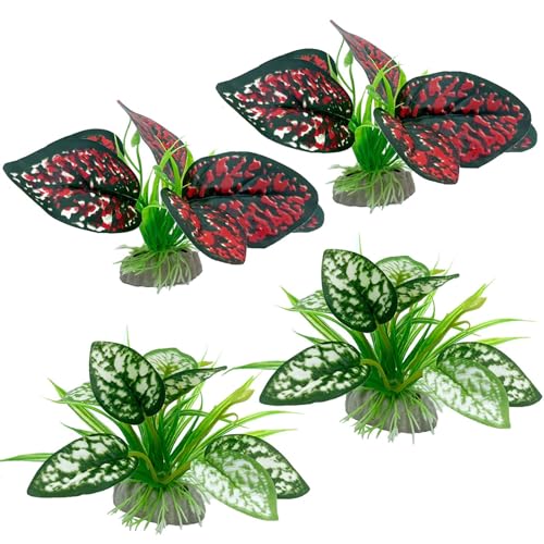 Moonorange Reptile Artificial Plants, Terrarium Plants Decorations Supplies, Aquarium Fish Tank Plant, Amphibian Habitat Hideout Tank Accessories(S Set-4pcs/A) - color: S Set-a