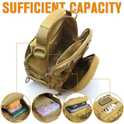 Small Fishing Backpack, Waterproof Fly Fishing Sling Pack Tackle Bag with Tackle Boxes - color: D-Size:17.7*8.5*5.7in-Khaki(NO TACKLE BOX)