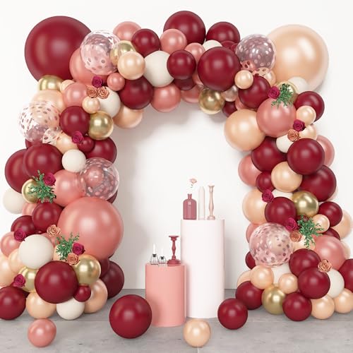 Amandir 153pcs Burgundy Balloons Arch Garland Kit Different Sizes 18 12 10 5 Inch Pearl Champagne Rose Gold Confetti White Maroon Balloon Mothers Wedding Birthday Bridal Graduation Party Decorations - color: Burgundy